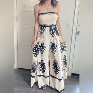 BellanBlue Strapless Cream and Black Jumpsuit